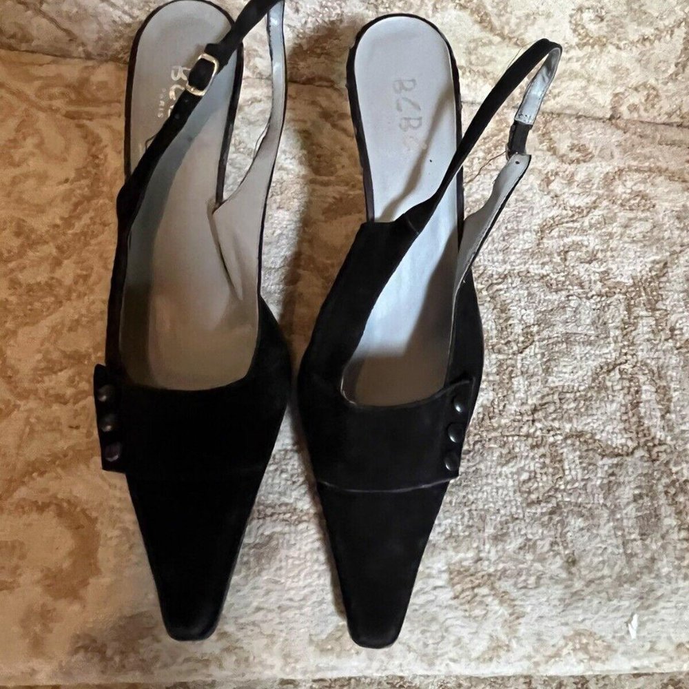 😎ESTATE SALE Shoes Heels BCBG Black Suede Slingback Pumps Sz 7B